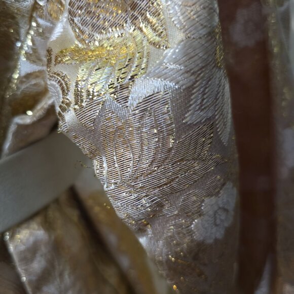 Stunning 1960's-70's Moroccan Gold Metallic & Off-White Rayon Brocade Kaftan - Picture 9 of 10